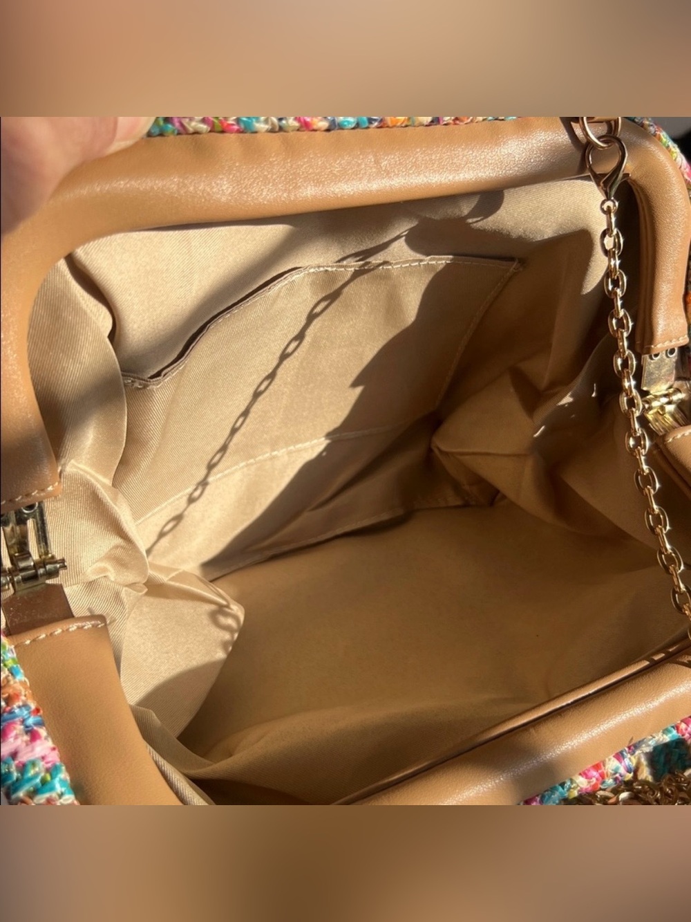Striped Multicolor Knit Shoulder Bag with Chain Strap - Picture 8 of 8